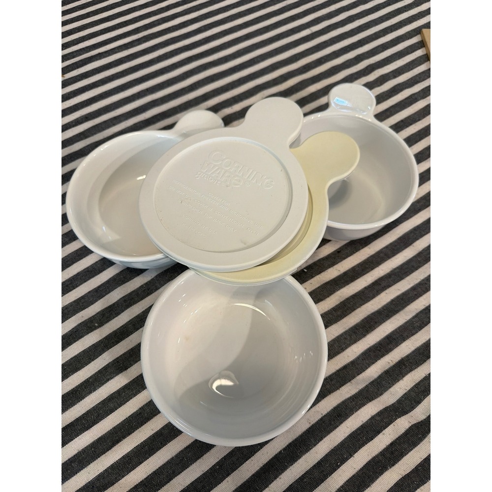 Corning Ware Grab-It 15 oz Bowls P-150-B White Ceramic Set of 3 with 2 Lids USA
